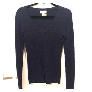 LOFT blue, cable, V neck sweater